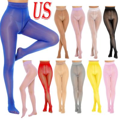 US Women's Sheer Shiny Pantyhose Glossy Stockings See Through Tights Lingerie